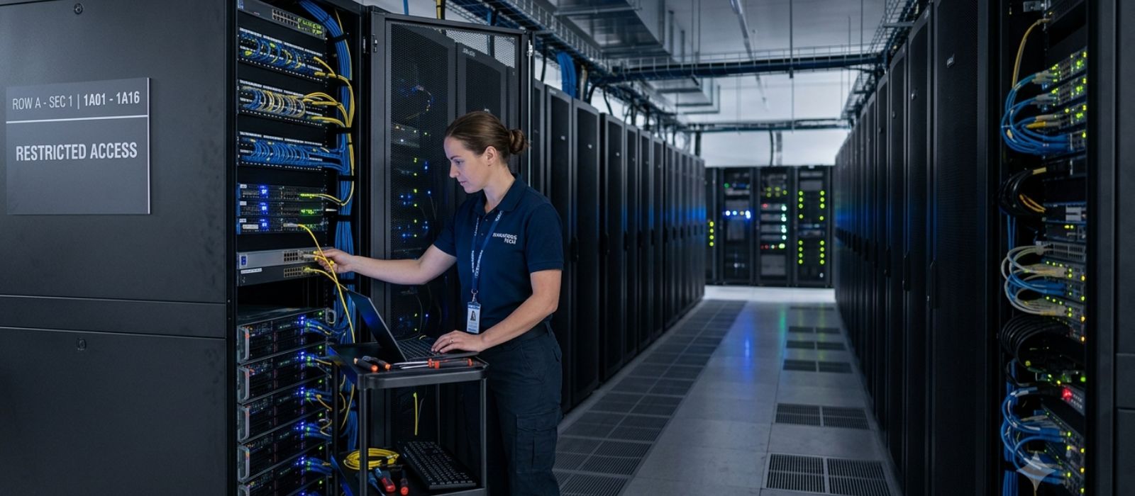 Close-up of server hardware and cabling