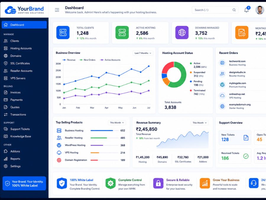Business growth chart for a hosting reseller