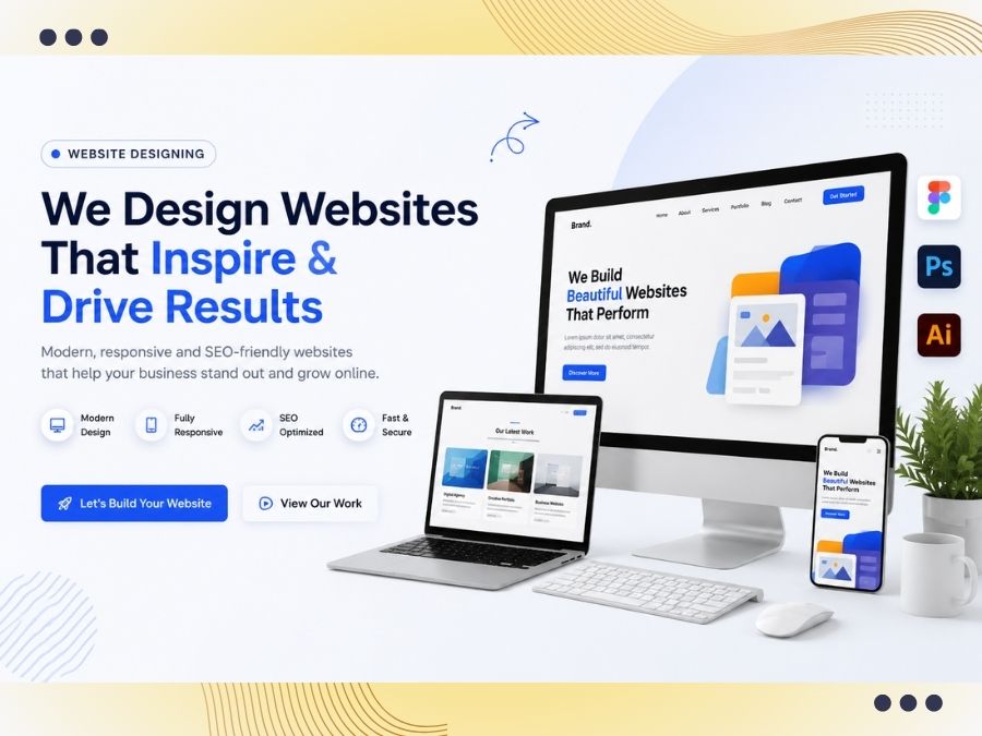 Custom website design draft on screen